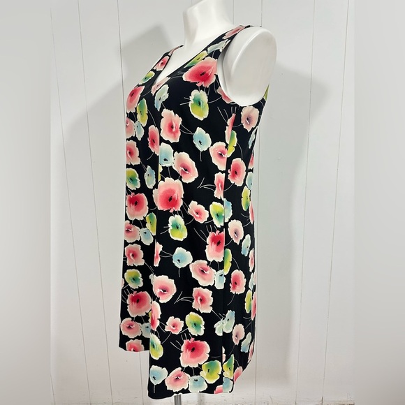 Lauren Ralph Lauren Sz 14 Mini Dress Tunic Black Floral V Neck Side Pockets - Picture 5 of 11